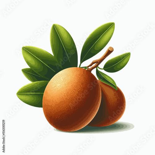 Digital illustration of two  orange fruits, with green leaves and stem, against a plain white backdrop.  The fruits appear realistic and appealing.