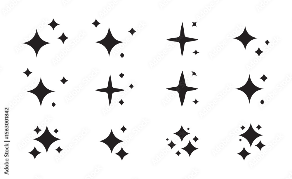 Clustered Star Sparkle Symbols in Black Silhouette Style Clustered Star Sparkle Symbols in Black Silhouette Style