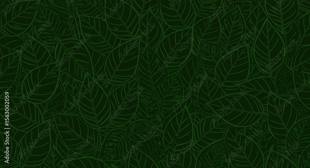 Fototapeta premium Dark Green Leaf Pattern: Detailed Botanical Illustration Background Texture