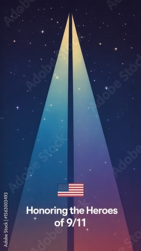 Light tribute for Patriot Day commemorating the heroes of 9/11 in a serene night sky setting. Patriot Day