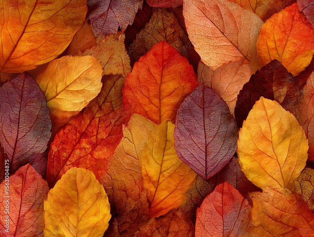 Overlapping fall leaves in warm tones made seamless background Overlapping fall leaves in warm tones made seamless background