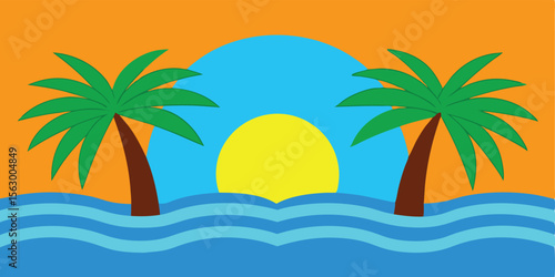 Tropical palm trees grace a summer beach, an idyllic island paradise under the sun