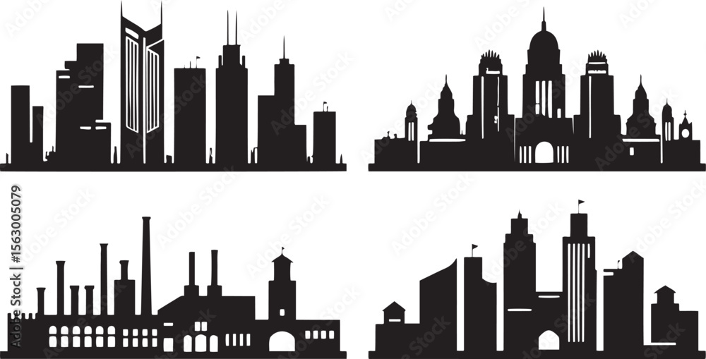 Fototapeta premium Diverse city skylines architectural silhouettes cityscape