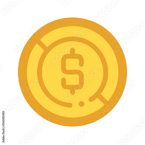 Golden dollar coin icon on black background graphic art