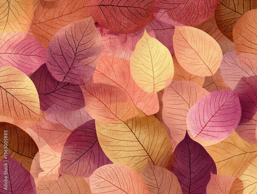 Obraz premium Overlapping fall leaves in warm tones made seamless background