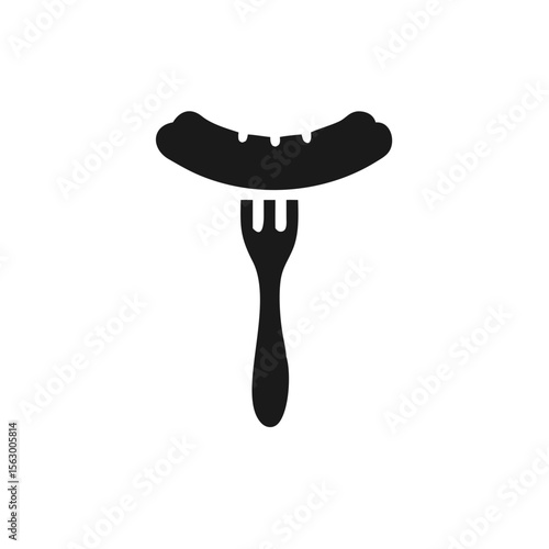 Sausage icon on fork. Grilled sausages Symbol, logo vector illustration.