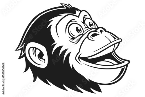 Wallpaper Mural A monochrome chimpanzee head with an open mouth and playful eyes conveys happiness Torontodigital.ca