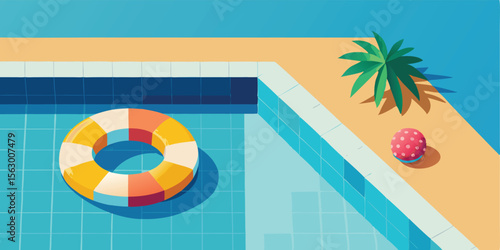 Poolside paradise: blue water, sun-drenched beach, and tropical palms capture the essence of a summer vacation
