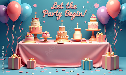 Wallpaper Mural Elegant birthday setup with pink tablecloth, gifts, and cakes. Torontodigital.ca