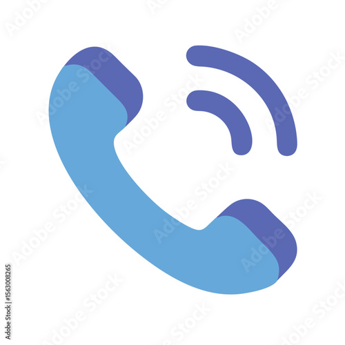 Blue telephone handset and signal graphic on black background