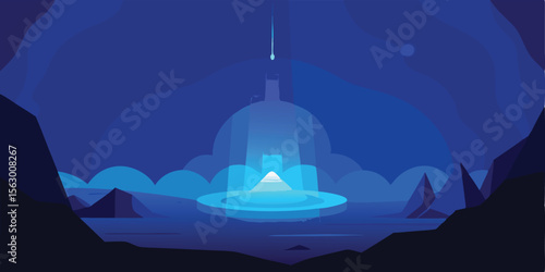 Here's a concise description combining your elements:

Winter mountain landscape with a moonlit sky and snow-covered peaks