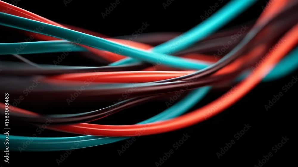Closeup of Colorful Wires Twisting and Intertwining with Dynamic Camera Movement Closeup of Colorful Wires Twisting and Intertwining with Dynamic Camera Movement
