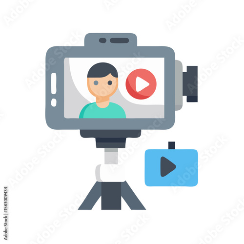 Camera with Play Button Depicting Online Video Recording