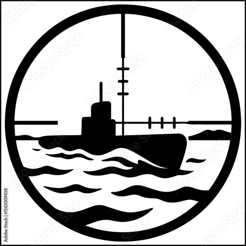 black submarine in scope, sea setting clip art preview