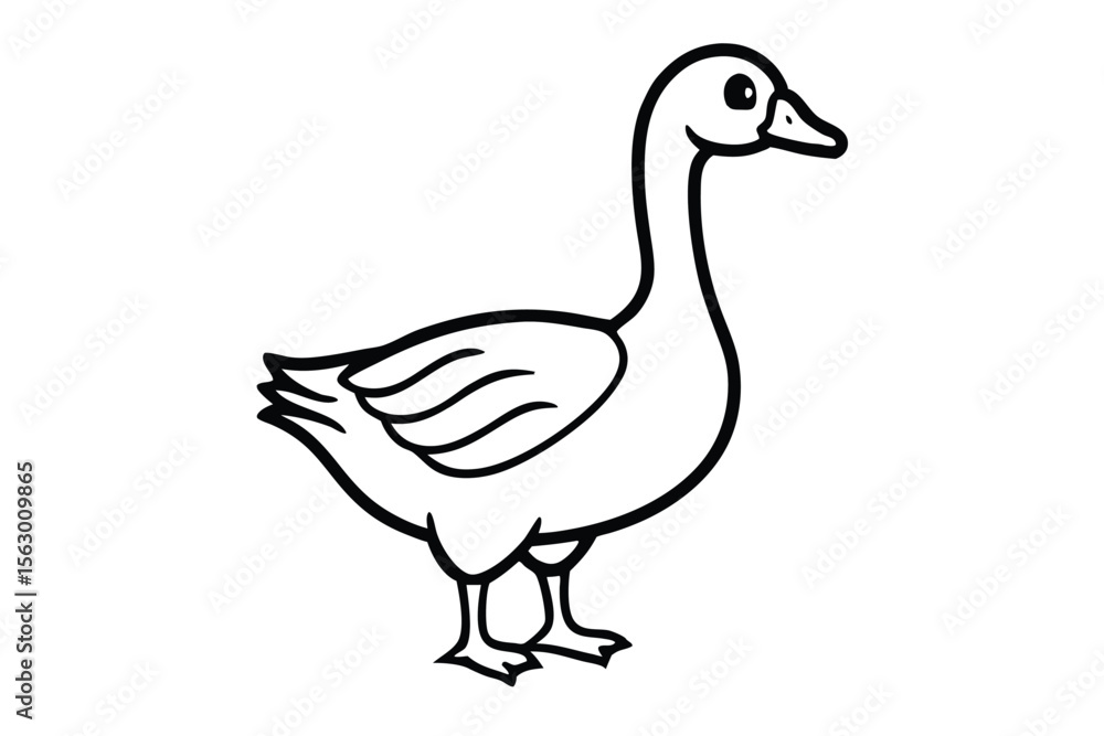 Black and white goose standing, its mouth slightly open, on a white background Black and white goose standing, its mouth slightly open, on a white background