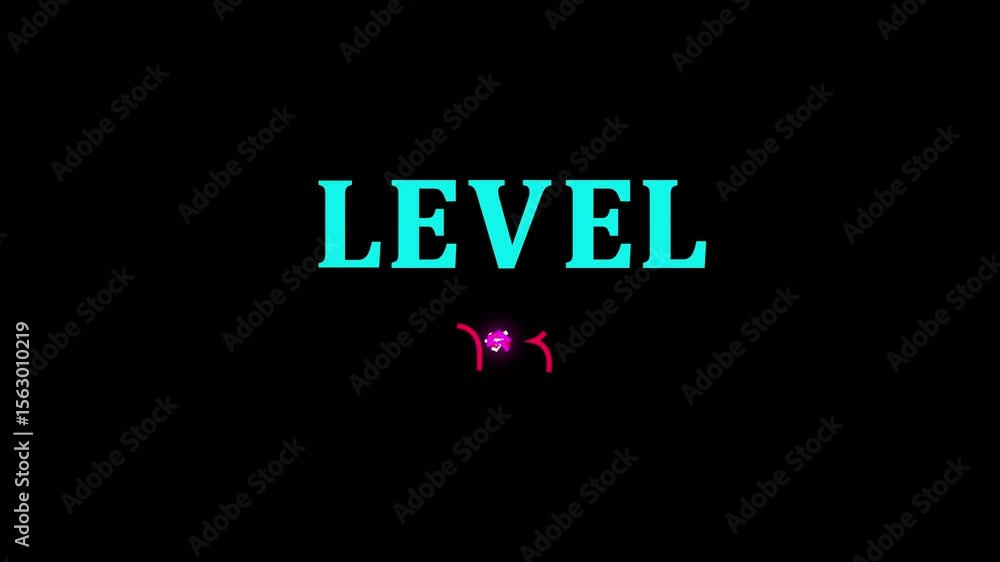 Glowing level 53 text. level up sign animation on black background. Glowing level 53 text. level up sign animation on black background.