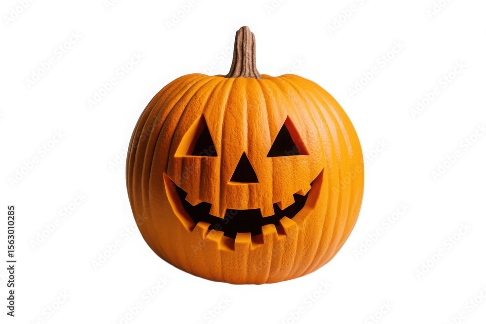 A classic carved halloween jack o lantern with a friendly spooky face isolated on white background A classic carved halloween jack o lantern with a friendly spooky face isolated on white background
