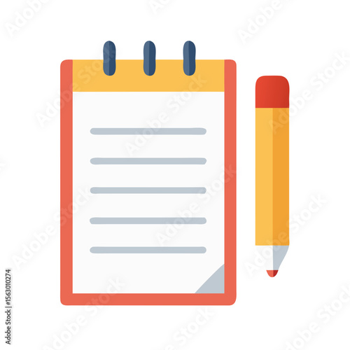 Notepad and pencil flat vector icon on black background
