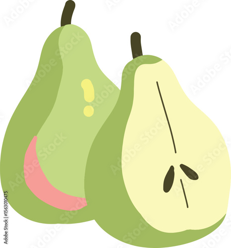 Illustration of a pear and a pear slice