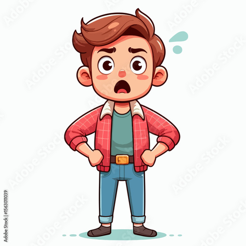 Cartoon illustration of a boy with an astonished expression, wearing casual clothes.