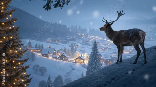 Enchanting Christmas Deer Animated Wallpaper Festive Winter Village Scene