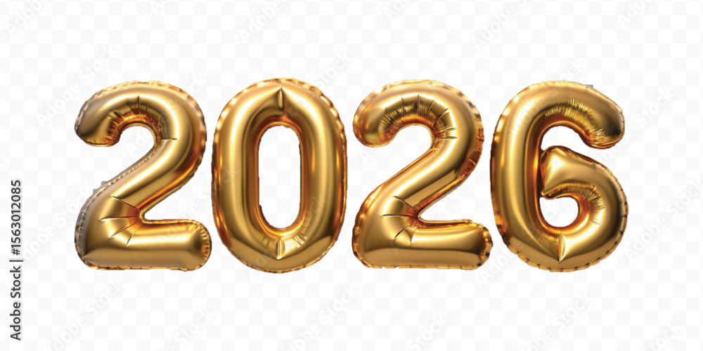 realistic 3d 2026 text made with different gold colour hellium balloon isolated on transparent background realistic 3d 2026 text made with different gold colour hellium balloon isolated on transparent background