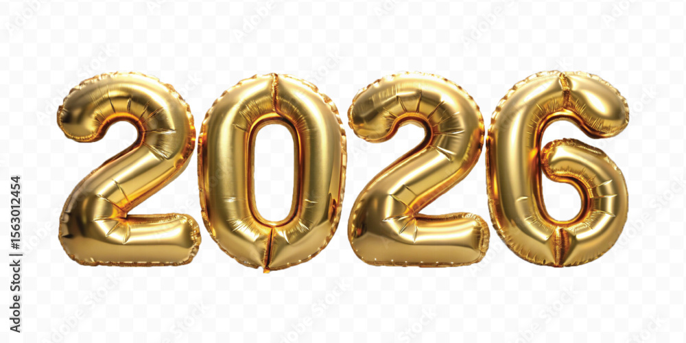 realistic 3d 2026 text made with different gold colour hellium balloon isolated on transparent background realistic 3d 2026 text made with different gold colour hellium balloon isolated on transparent background