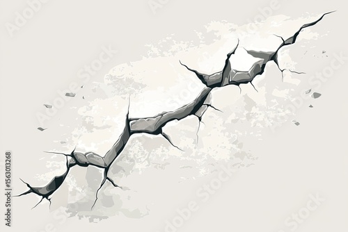 Cracked concrete surface with a large fissure