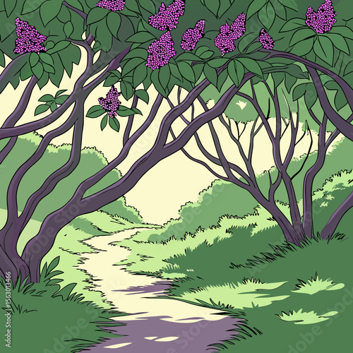 Lilac Bush Thicket Illustration