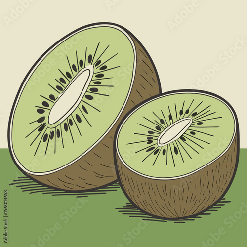 Two halves of a fresh kiwi fruit isolated on a light background