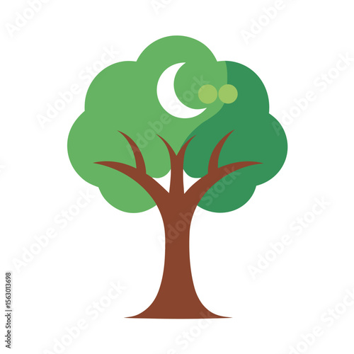 A tree with a crescent moon in its branches, a magical and dreamy icon for night, nature, and peaceful moments.