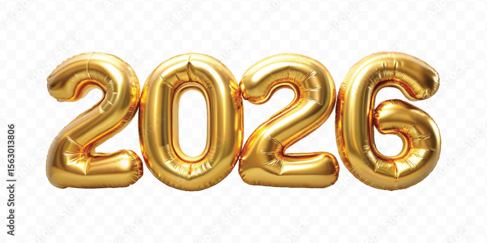 realistic 3d 2026 text made with different gold colour hellium balloon isolated on transparent background realistic 3d 2026 text made with different gold colour hellium balloon isolated on transparent background