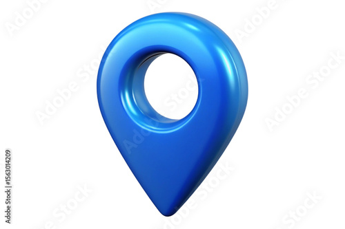 Shiny blue 3d location pin icon symbol isolated on transparent background