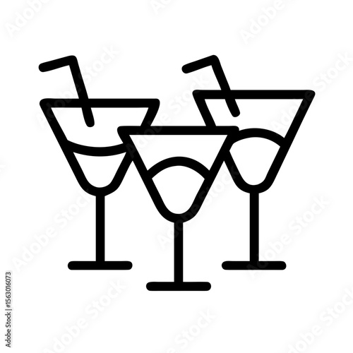 Three cocktail glasses with straws, a simple icon for bar or restaurant use.