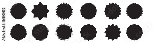 Set of vector starburst, sunburst badges. Black icons in Simple flat style vintage stickers, labels 