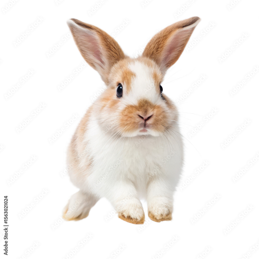 Fototapeta premium A cute and fluffy bunny rabbit takes flight on transparent background 