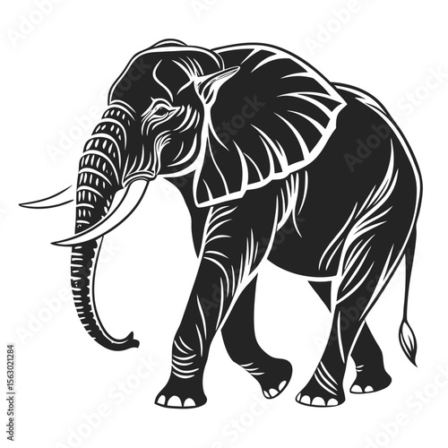 Elephant Family Silhouette Isolated Wildlife Animals on White Background