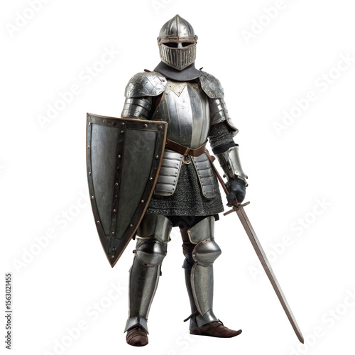 A formidable knight stands in full plate armor on transparent