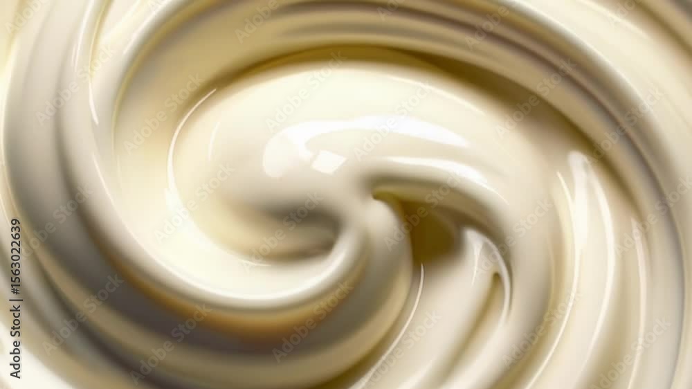 Swirl of creamy white texture. Serum, mayonnaise, sweet chocolate  texture,  liquid close up for delicious sweet food and dessert concept footage.