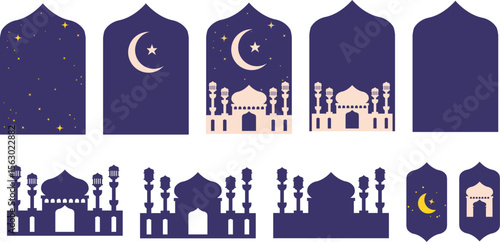 Islamic Mosque and Night Sky Elements Set