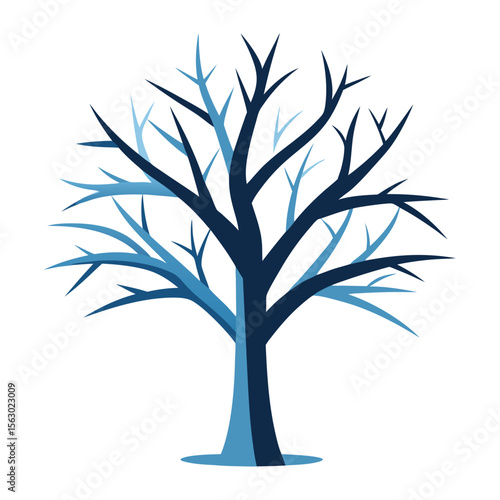 A stark vector icon of a winter tree with bare branches and a subtle snow effect, symbolizing dormancy, cold, or the season.