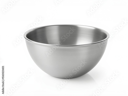 isolated white background Stainless steel mixing bowl with smooth surface and shiny finish  