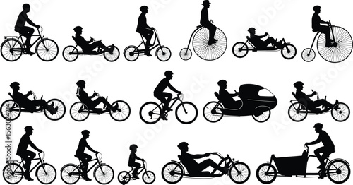 Bicycle types silhouette collection vector illustration cycling design