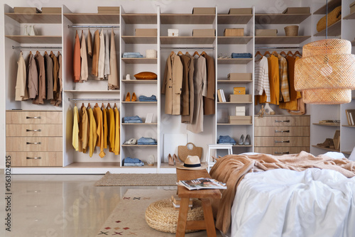 Interior of light bedroom w...