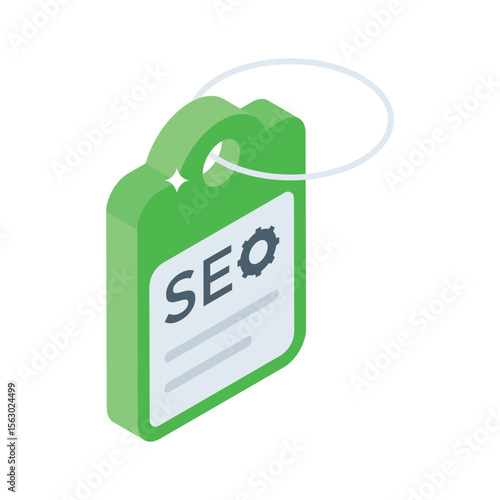 Explore this isometric icon showing seo tag