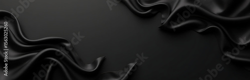 beautiful black background features wavy lines silk satin fabric elegant folds large empty