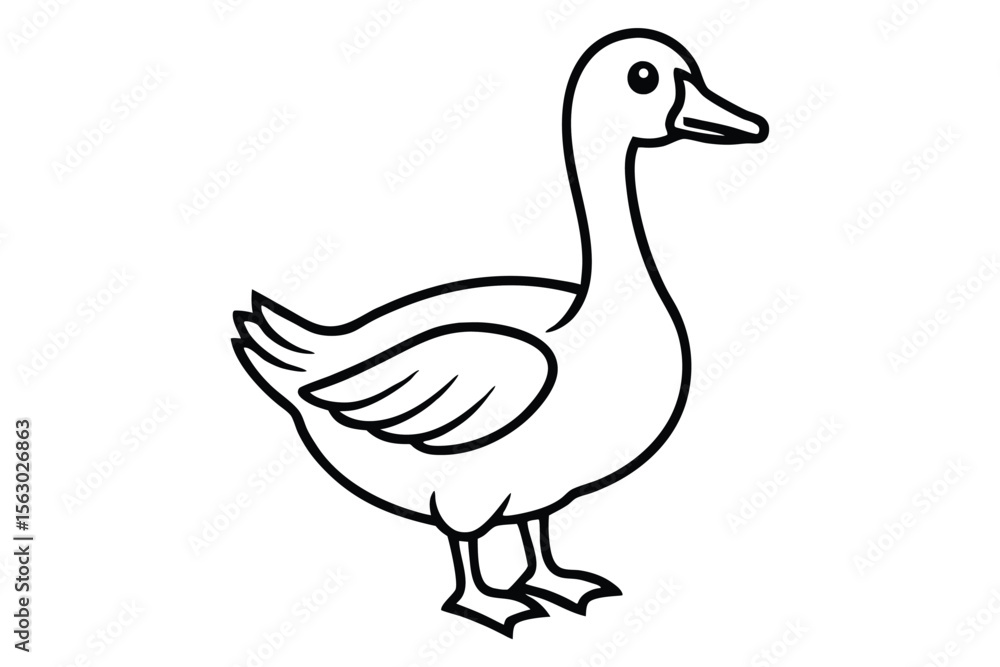 Obraz premium A stylized black duck is walking with detailed feathers and a minimalist design