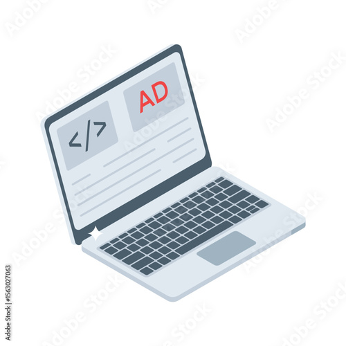 An informative isometric icon of ad development project