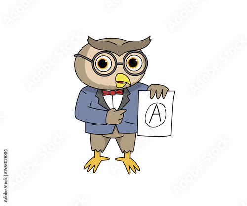 A wise and friendly anthropomorphic owl acts as a school teacher in various classroom situations. 
