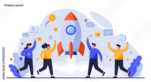 vector illustration of a group of people in action